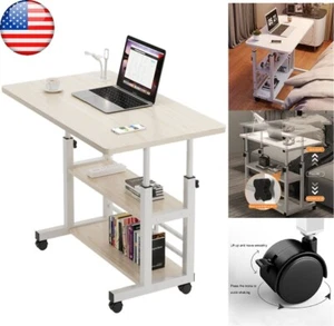 Mobile Standing Computer Desk Adjustable Height w/ Wheels Bedside Laptop Desk - Picture 1 of 12
