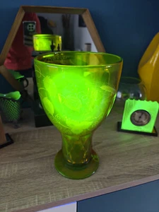 RARE Amber Uranium Glass Vase - Engraved Cut Crystal - HIGHLY RADIOACTIVE - Picture 1 of 19