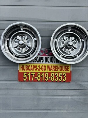 1964-66 Gm 15 ”Pontiac Impala Front  Mag Style Hubcaps 2 Rare  Black/Stainless - Image 1 of 4