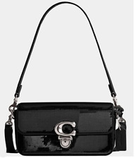 NWT Coach Black Studio Baguette Sequins & Leather Shoulder Bag Purse CM428