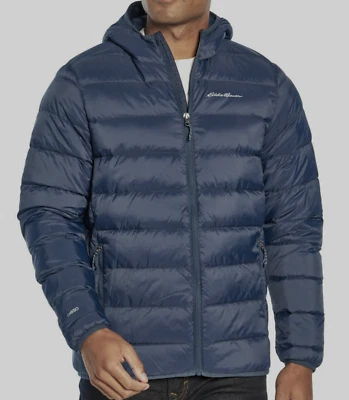 Eddie Bauer Coat Hooded Puffer Packable Down Microlight Jacket Men's Small Navy - Image 1 of 4