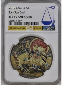 2019 NGC MS69 Antiqued Cook Islands Ra - Sun God 1 of 1 - Picture 1 of 3