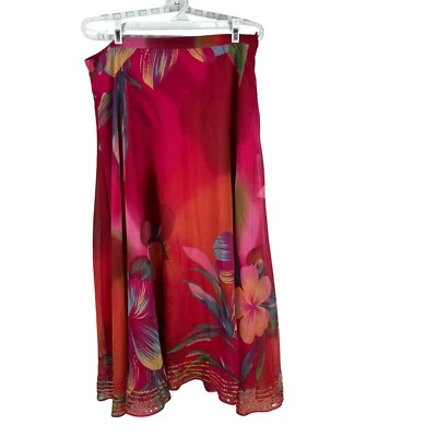 Maxi falda floral Boston Proper para mujer talla L poliéster rojo y naranja Foto 1 de 4