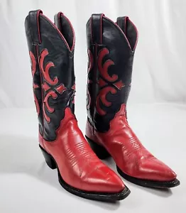 Justin Women's Cowgirl Boots B7527 Size 5B Red & Black Leather Made In USA - Picture 1 of 7