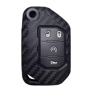 Fit Jeep Wrangler Gladiator 4 Button Carbon Fiber Key Fob Silicone Case Cover - Picture 1 of 9