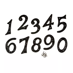 4"/100mm BLACK CAST IRON - HEAVY ANTIQUE DESIGN HOUSE DOOR FENCE NUMBERS NUMERAL - Picture 1 of 12