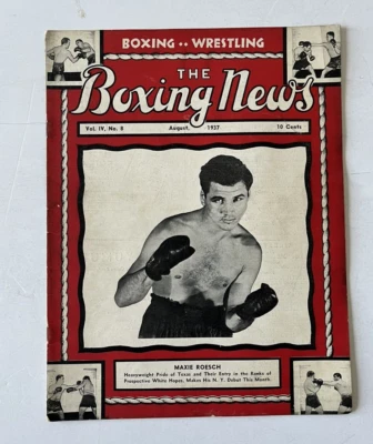 Vintage MAXIE ROESCH The Boxing News August 1937 Magazine EX/NM - Image 1 of 3