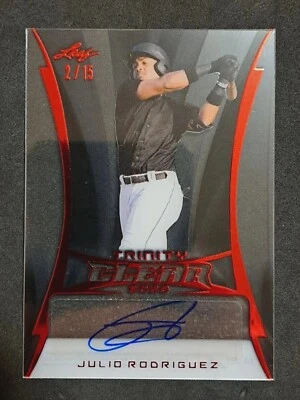 RARE JULIO RODRIGUEZ #12/15! 2020 Leaf Trinity Clear Autograph Red Auto Rookie🔥 - Image 1 of 2