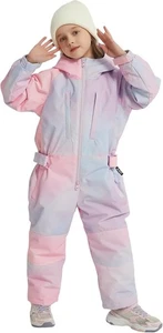 Kids Girls Boys One Piece Ski Suits High Collar Hood Zipper Snowsuits Colorful J - Picture 1 of 5