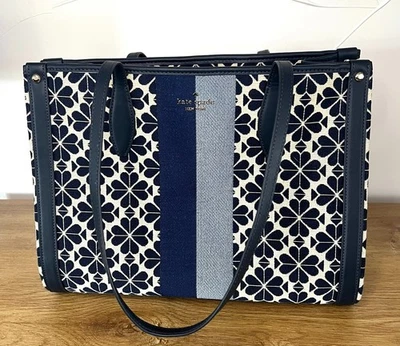 Kate Spade Flower 提花市场中号手提包蓝色/白色配色 — 第 1/4 张图片