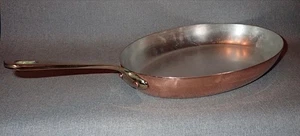 Vintage 14" x 9" Mauviel Copper Fish Fry Pan 1.5mm Wall Good Tin France - Picture 1 of 9