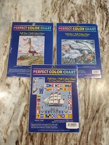 Lote de 3 patrones de punto de cruz de carta de colores perfectos faro náutico delfines - Imagen 1 de 7