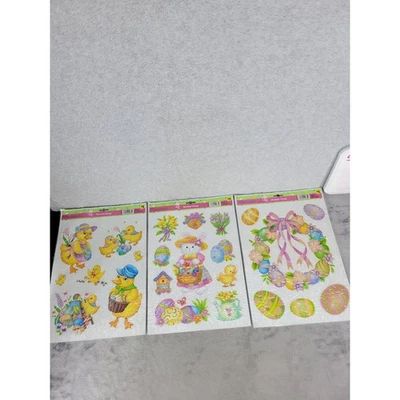 Juego de abrazaderas de ventana de Pascua conejo de pato corona decoraciones primavera vinilo adhesivos Foto 1 de 4