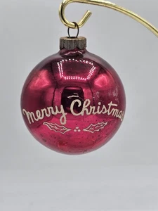 Vintage Shiny Brite Merry Christmas Bright Pink/Red Ball Ornament 3" - Picture 1 of 2