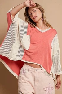 Pullover tejido POL alto-bajo contraste cuello en V para mujer - Imagen 1 de 3