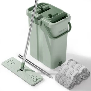 Mop and Bucket with Wringer Set, Flat Squeeze Mop with Bucket (X-Large), Dust... - Picture 1 of 9