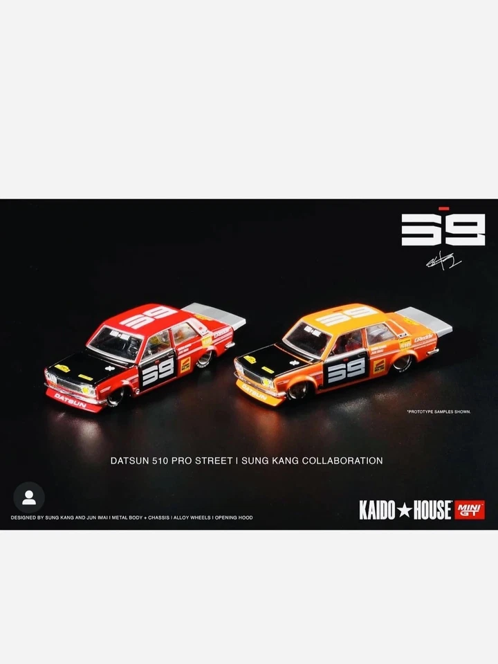 Mini GT 1:64 KaidoHouse Datsun 510 Pro Street OG Red and Orange Set of Two - Image 1 of 1