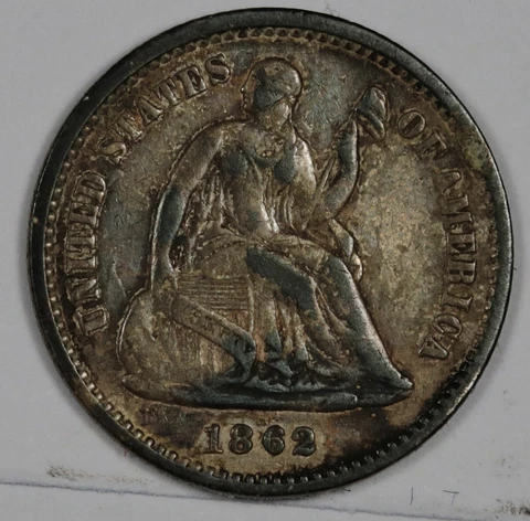 1862 Seated Liberty Half Dime.  Natural Uncleaned.  XF.   186558 Cover