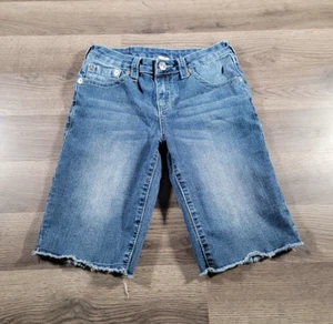 True Religion Cut Off Jean Shorts Size 12 Medium Wash Flap Pocket Boys Youth - Picture 1 of 16