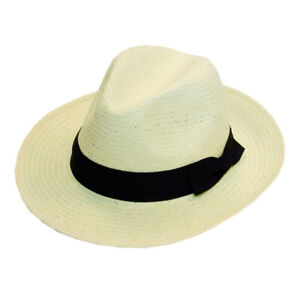  White crushable Packable Straw Panama Hat with Black Band, one size . 