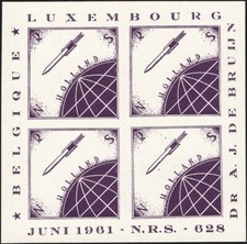 U.S., 1961. "Benelux Flight" Sheet of 4m, Mint, Signed Bruijn