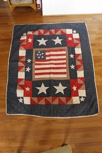 American Flag Rustic Patriotic Wall-Hanging Quilt Throw Blanket 59.25" x 47.25" - Picture 1 of 9