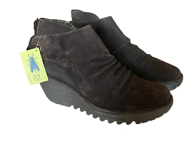 NWT Fly London Oil Suede Wedge Bootie Expresso Brown SZ 40 or 9 No Box* - Image 1 of 4