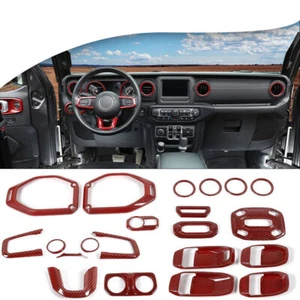 21PCS Red Carbon Fiber ABS Full Trim Cover For Jeep Wrangler JL JT 2018+ - Picture 1 of 11