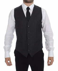 DOLCE & GABBANA Vest Gray Striped Wool Gilet Waistcoat IT48 / US38 / M RRP $500 - Picture 1 of 10