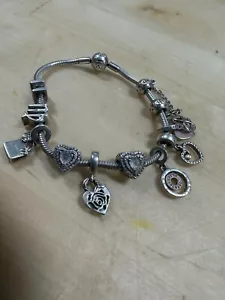Bracciale e charms Pandora 8" ALE argento sterling 925 (10) autentico usato 46,2g - Foto 1 di 3