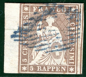 SWITZERLAND Classic Scott.32 5r Pale Grey Brown (1857) HELVETIA c$1,100 SGREEN27 - Picture 1 of 6