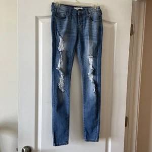 Cello Women Jeans, Straight High Rise Ripped Destroyed Stretch Denim, Size 3 - Picture 1 of 3