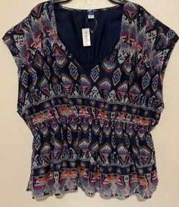 XXL Boho Top Old Navy Women 2X Waist Defined Sleeveless Blouse Aztec New W/tags - Picture 1 of 14