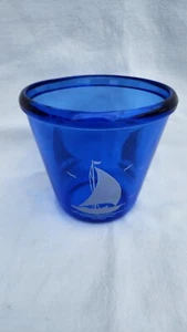 Vtg Hazel Atlas Cobalt Glass Sportsman Series Ships or Sailboat Ice Bowl/Bucket - Picture 1 of 11