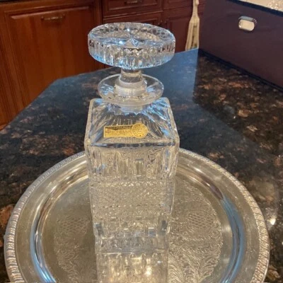 VTG Sq. Bohemian 24% Leaded Crystal Czechoslovakia Decanter Round Stopper - Image 1 of 4