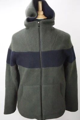 Giorgio Armani Black Label Green Blue Striped Zip Up Fleece Jacket 48 NEW - Image 1 of 4