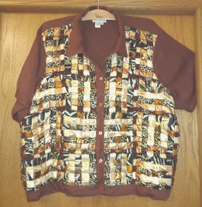 Womans sz 4X * Brown SHIRT * Country Wear Casuals, unique woven front * ISSUES * - Picture 1 of 7