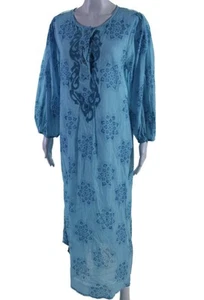 Maxi Abito Ro's Garden Blu Floreale Cotone | Maniche Lunghe | Large - Foto 1 di 8