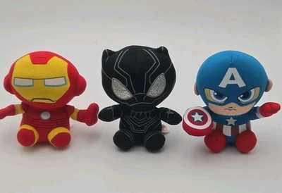 Marvel Avengers Plush Lot – Iron Man, Black Panther & Captain America TY Beanie - Image 1 of 2
