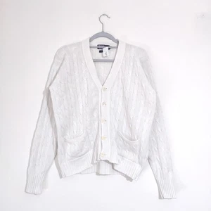 Ralph Lauren Weißer Zopfstrick-Cardigan Preppy Ivy Style 100% Baumwolle Small - Bild 1 von 11
