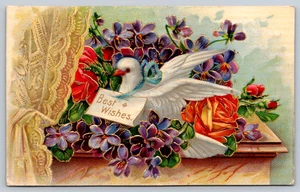 Cartolina Auguri Colomba Viola Rose Tenda in Pizzo Goffrato - Foto 1 di 2