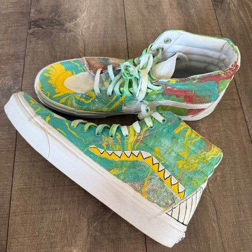 Scarpe da skate Vans alte personalizzate dipinte design unico uomo taglia 10 5