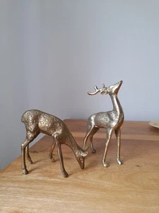 Pair Vintage Brass Deer Figurines - Foto 1 di 11