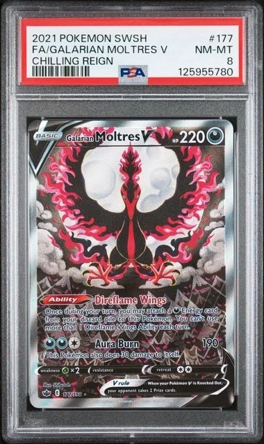 PSA 8 GALARIAN MOLTRES V 177 CHILLING REIGN SWORD & SHIELD ALT ART POKEMON - Image 1 of 2