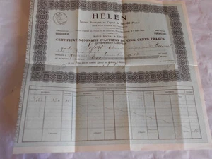 Vintage share certificate HELEN 1927 Actions Dreux - Picture 1 of 5