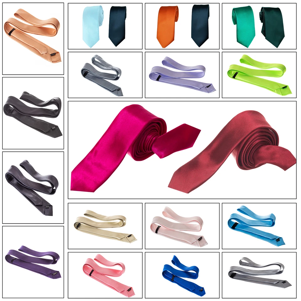 Mens Tie Plain Solid Colour Classic Slim Skinny Smart Party Wedding Thin Neck - Image 1 of 1