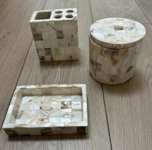 5 Pcs VTG Real Mother of Pearl Luxury Bathroom Accessory Set/mint C - Picture 1 of 11