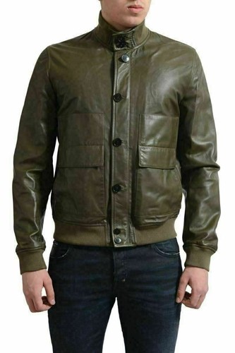 Giacca Valentino Uomo Verde 100% Pelle Cerniera Intera US M IT 50