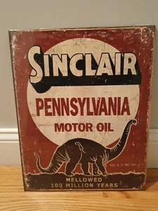 Sinclair Pennsylvania Motor Oil Metal Sign Tin Vintage Garage Rustic Dinosaur - Picture 1 of 3