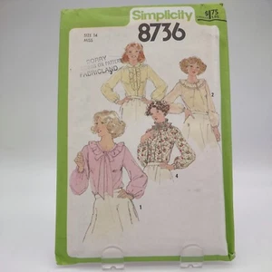 VTG 70s Sewing Pattern Simplicity 8736 Misses Blouse Variations Size 14 ~ Uncut - Picture 1 of 2